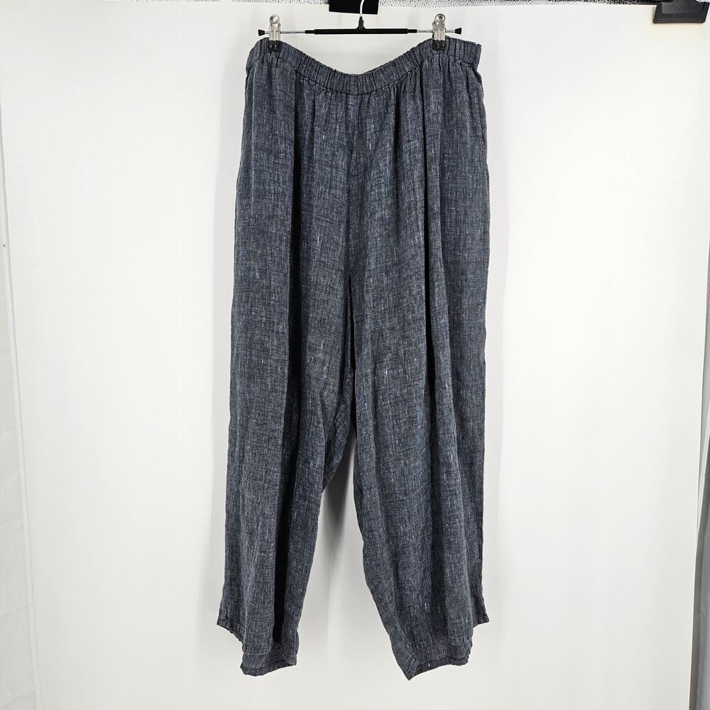 Flax Pants Set Blue Gray 100% Linen Button Down Lightweight Relaxed Fit 18-20 - Picture 7 of 8